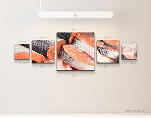 Paul Sinus Art Leinwandbilder | Bilder Leinwand 160x50cm roher Lachs im Eisfach