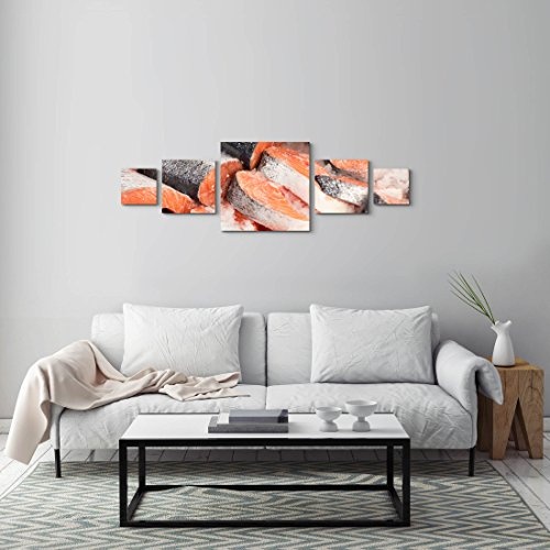 Paul Sinus Art Leinwandbilder | Bilder Leinwand 160x50cm roher Lachs im Eisfach