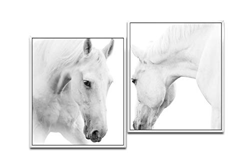 Paul Sinus Art Weiße Pferde 130 x 90 cm (2 Bilder ca. 75x65cm) Leinwandbilder fertig im Schattenfugenrahmen Weiss Kunstdruck XXL modern