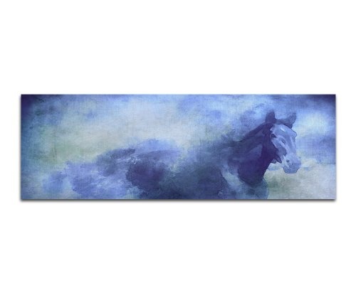 Panoramabild XXL auf Leinwand und Keilrahmen 180x70cm Gemälde Wasserfarben Pferd Nebel