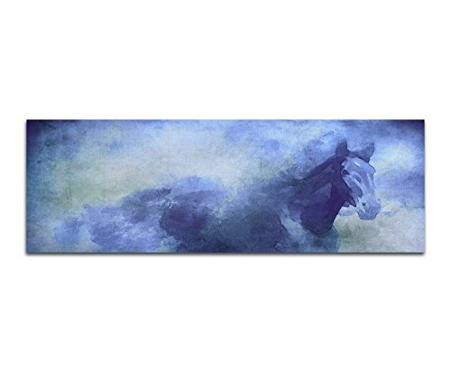 Bilder Wand Bild - Kunstdruck 120x40cm Gemälde Wasserfarben Pferd Nebel