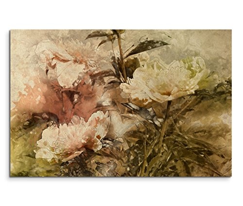 Paul Sinus Art 120x80cm Leinwandbild auf Keilrahmen Gemälde Wasserfarben Blumen Grunge Vintage Wandbild auf Leinwand als Panorama