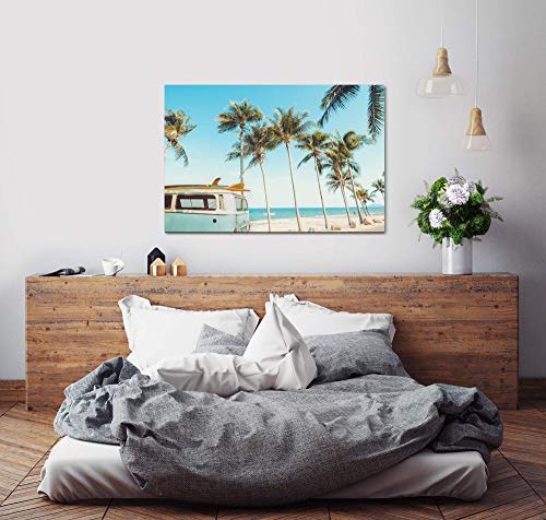 Paul Sinus Art Vintage Auto auf Einem tropischem Strand 40 x 60 cm Inspirierende Fotokunst in Museums-Qualität für Ihr Zuhause als Wandbild auf Leinwand in