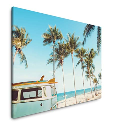 Paul Sinus Art Vintage Auto auf Einem tropischem Strand 40 x 60 cm Inspirierende Fotokunst in Museums-Qualität für Ihr Zuhause als Wandbild auf Leinwand in