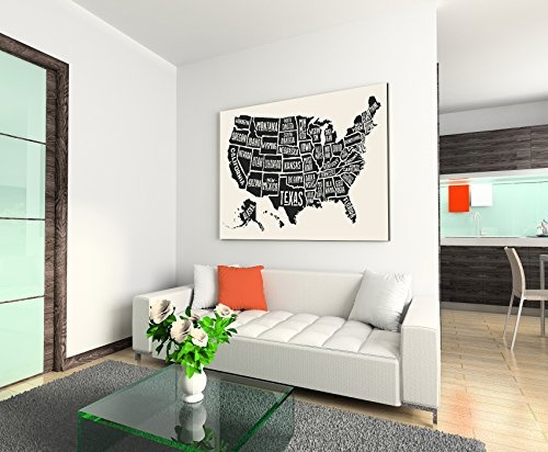 Paul Sinus Art Kunstfoto auf Leinwand 60x40cm Vintage Illustration der USA mit Staaten auf Leinwand Exklusives Wandbild Moderne Fotografie für Ihre Wand in Vielen Größen