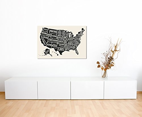 Paul Sinus Art Kunstfoto auf Leinwand 60x40cm Vintage Illustration der USA mit Staaten auf Leinwand Exklusives Wandbild Moderne Fotografie für Ihre Wand in Vielen Größen