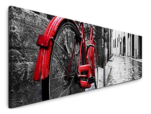 Paul Sinus Art Retro Fahrrad in Alter Stadt 180x50cm - 2 Wandbilder je 50x90cm - Kunstdrucke - Wandbild - Leinwandbilder fertig auf Rahmen