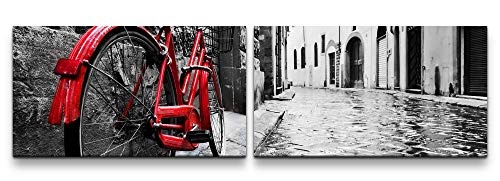 Paul Sinus Art Retro Fahrrad in Alter Stadt 180x50cm - 2 Wandbilder je 50x90cm - Kunstdrucke - Wandbild - Leinwandbilder fertig auf Rahmen