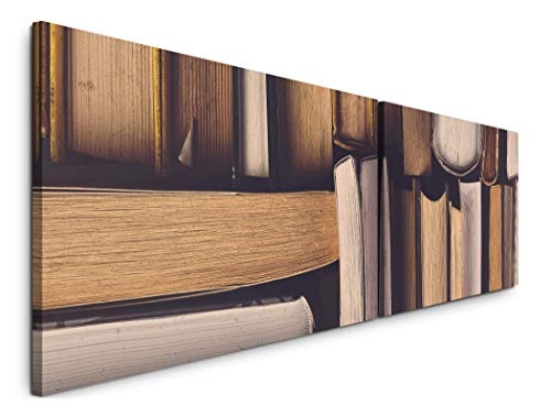 Paul Sinus Art Vintage Bücher 180x50cm - 2 Wandbilder je 50x90cm - Kunstdrucke - Wandbild - Leinwandbilder fertig auf Rahmen