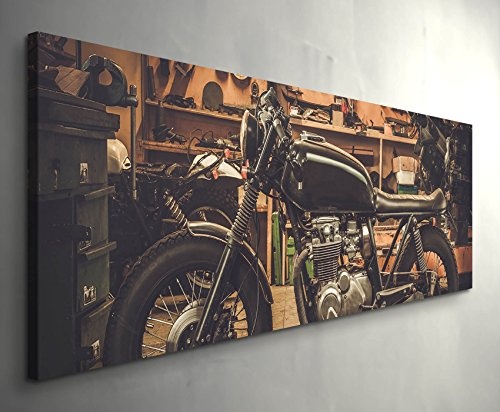 Paul Sinus Art Leinwandbilder | Bilder Leinwand 120x40cm Cafe Racer Motorrad in Garage