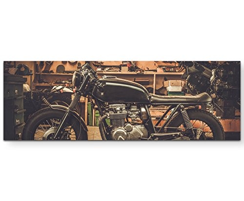 Paul Sinus Art Leinwandbilder | Bilder Leinwand 120x40cm Cafe Racer Motorrad in Garage