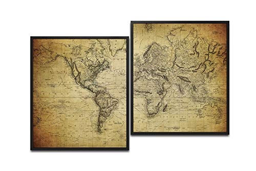 Paul Sinus Art Vintage Landkarte 130 x 90 cm (2 Bilder ca. 75x65cm) Leinwandbilder fertig im Schattenfugenrahmen SCHWARZ Kunstdruck XXL modern