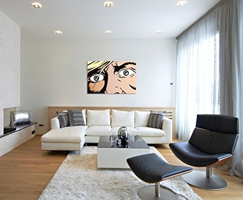 Paul Sinus Art Kunstfoto auf Leinwand 60x40cm Mann mit aufgerissenen Augen im Pop Art Stil auf Leinwand Exklusives Wandbild Moderne Fotografie für Ihre Wand in Vielen Größen