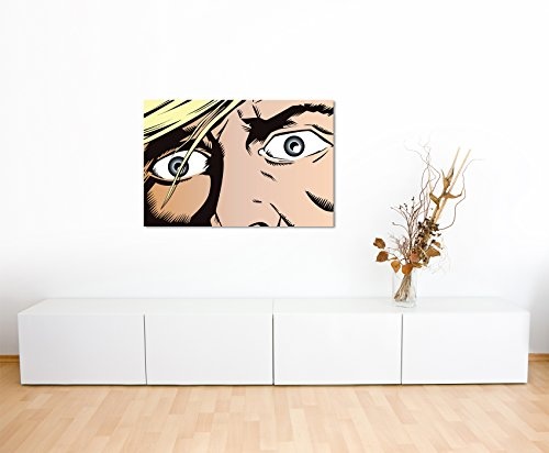 Paul Sinus Art Kunstfoto auf Leinwand 60x40cm Mann mit aufgerissenen Augen im Pop Art Stil auf Leinwand Exklusives Wandbild Moderne Fotografie für Ihre Wand in Vielen Größen