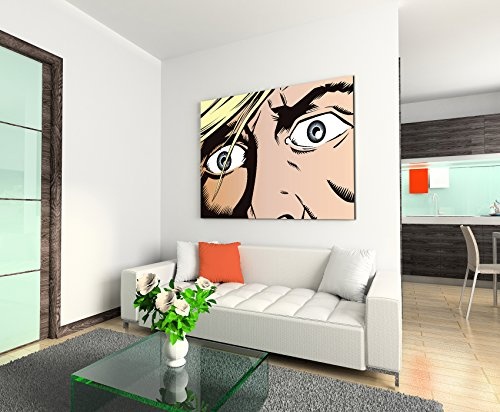 Paul Sinus Art Kunstfoto auf Leinwand 60x40cm Mann mit aufgerissenen Augen im Pop Art Stil auf Leinwand Exklusives Wandbild Moderne Fotografie für Ihre Wand in Vielen Größen