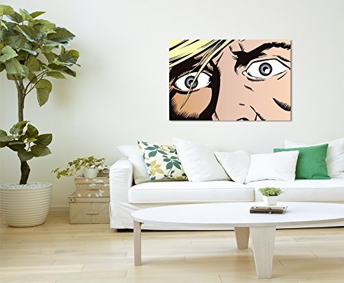 Paul Sinus Art Kunstfoto auf Leinwand 60x40cm Mann mit aufgerissenen Augen im Pop Art Stil auf Leinwand Exklusives Wandbild Moderne Fotografie für Ihre Wand in Vielen Größen