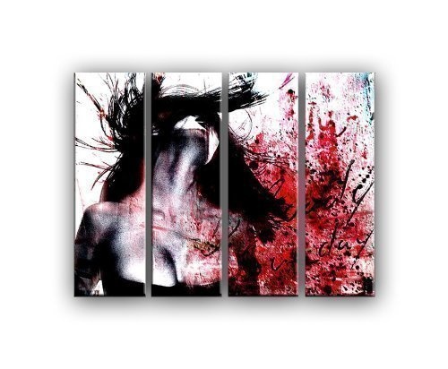 BLOODY SUNDAY 4 teiliges Wandbild je 30x100cm (Gesamt:130x100cm)Frau Emotion Leinwand auf Spannrahmen fertig zum aufhängen auf Leinwand Fertig Gerahmt Kult Bild Paul Sinus fertig gerahmt auf Holzrahmen - Lounge Bild mit Bilderrahmen - ein Edel Poster als