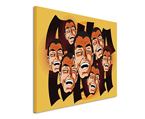 Paul Sinus Art Kunstfoto auf Leinwand 60x40cm Pop Art - Lachende Vintage Männer auf Leinwand Exklusives Wandbild Moderne Fotografie für Ihre Wand in Vielen Größen