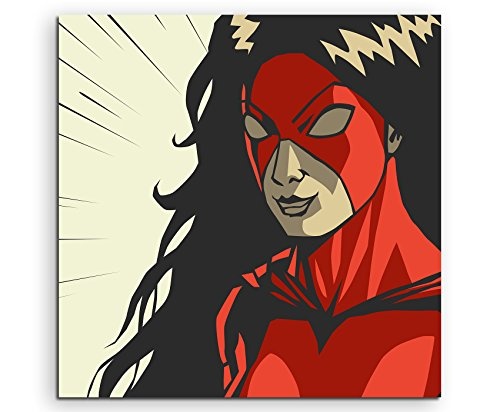Paul Sinus Art Leinwandbild 60x60cm Superheldin mit roter Maske im Comic Stil auf Leinwand exklusives Wandbild moderne Fotografie für ihre Wand in vielen Größen