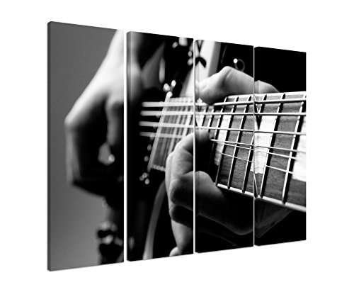 Fotoleinwand 4Teile je 90x30cm Künstlerische Fotografie - Gitarrenriff von der Seite schwarz weiß
