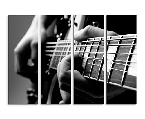 Fotoleinwand 4Teile je 90x30cm Künstlerische Fotografie - Gitarrenriff von der Seite schwarz weiß