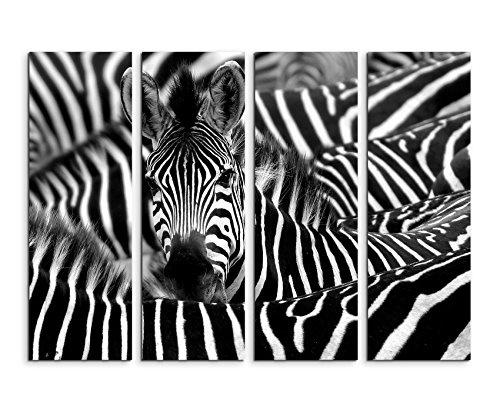 Fotoleinwand 4Teile je 90x30cm Tierfotografie - Zebra in seiner Herde