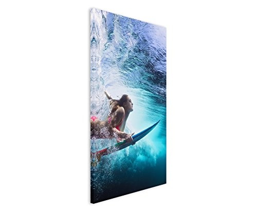 Fotoleinwand 90x60cm Künstlerische Fotografie - Surferin unter Wasser