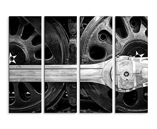 Fotoleinwand 4Teile je 90x30cm Künstlerische Fotografie - Räder einer Lokomotive