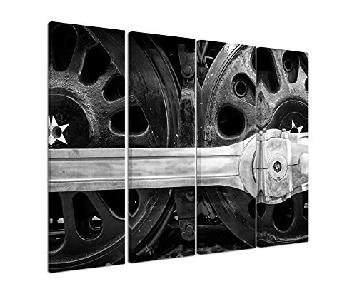 Fotoleinwand 4Teile je 90x30cm Künstlerische Fotografie - Räder einer Lokomotive