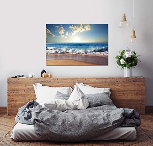 Paul Sinus Art Strand mit Wellen 180 x 120 cm Inspirierende Fotokunst in Museums-Qualität für Ihr Zuhause als Wandbild auf Leinwand in XXL Format