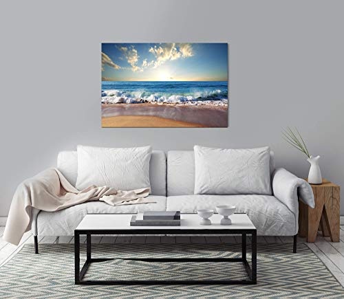Paul Sinus Art Strand mit Wellen 180 x 120 cm Inspirierende Fotokunst in Museums-Qualität für Ihr Zuhause als Wandbild auf Leinwand in XXL Format