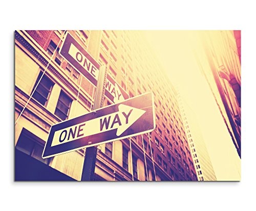 Paul Sinus Art Kunstfoto auf Leinwand 60x40cm Künstlerische Fotografie - One Way Schild, NYC, USA auf Leinwand Exklusives Wandbild Moderne Fotografie für Ihre Wand in Vielen Größen