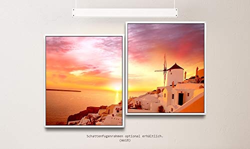 Paul Sinus Art Santorini Stadt Landschaft 130 x 90 cm (2 Bilder ca. 75x65cm) Leinwandbilder fertig im Schattenfugenrahmen Weiss Kunstdruck XXL modern