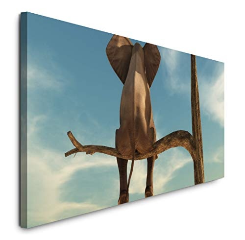 Paul Sinus Art GmbH Elefant auf Einem Baum 120x 50cm Panorama Leinwand Bild XXL Format Wandbilder Wohnzimmer Wohnung Deko Kunstdrucke