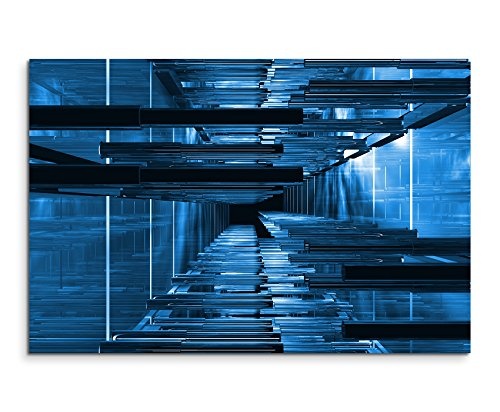 Paul Sinus Art Kunstfoto auf Leinwand 60x40cm Architekturfotografie - Blaue Streben auf Leinwand Exklusives Wandbild Moderne Fotografie für Ihre Wand in Vielen Größen