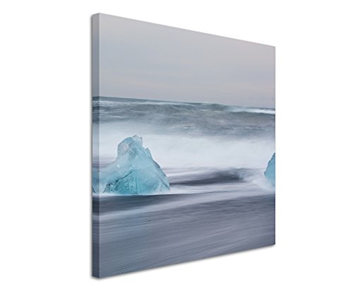 Leinwandbild 60x60cm Landschaftsfotografie - Eisschollen im Meer, Island auf Leinwand exklusives Wandbild moderne Fotografie für ihre Wand in vielen Größen