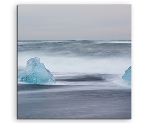 Leinwandbild 60x60cm Landschaftsfotografie - Eisschollen im Meer, Island auf Leinwand exklusives Wandbild moderne Fotografie für ihre Wand in vielen Größen