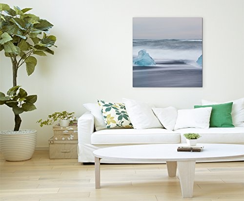 Leinwandbild 60x60cm Landschaftsfotografie - Eisschollen im Meer, Island auf Leinwand exklusives Wandbild moderne Fotografie für ihre Wand in vielen Größen