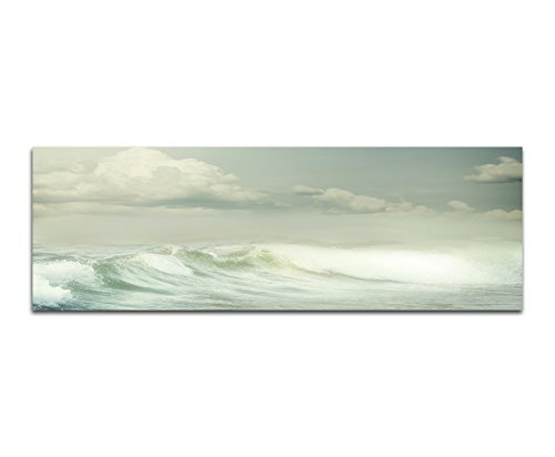 Panoramabild auf Leinwand und Keilrahmen 150x50cm Meer Welle Wolkenhimmel Vintage