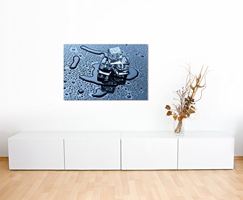 Paul Sinus Art Kunstfoto auf Leinwand 60x40cm Food-Fotografie - Eiswürfel auf Schwarzem Hintergrund auf Leinwand Exklusives Wandbild Moderne Fotografie für Ihre Wand in Vielen Größen