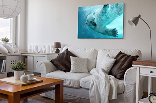 Paul Sinus Art Leinwandbilder | Bilder Leinwand 120x80cm jagender Eisbär - Unterwasseraufnahme