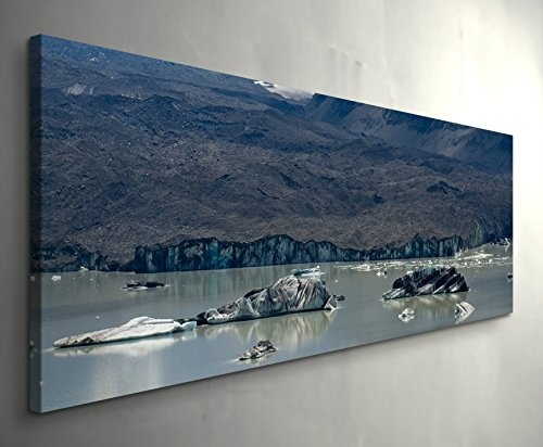 Paul Sinus Art Leinwandbilder | Bilder Leinwand 150x50cm Gletschersee mit schwimmenden Eisbergen - Neuseeland