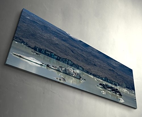 Paul Sinus Art Leinwandbilder | Bilder Leinwand 150x50cm Gletschersee mit schwimmenden Eisbergen - Neuseeland