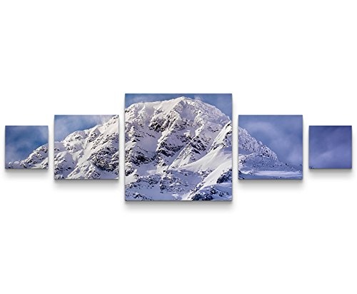Paul Sinus Art Leinwandbilder | Bilder Leinwand 160x50cm schneebedeckte Bergkuppen in Norwegen