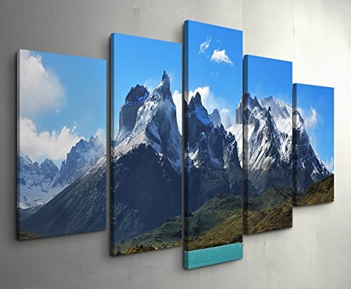 Paul Sinus Art Leinwandbilder | Bilder Leinwand 160x100cm schneebedeckte Bergspitzen von Los Cuernos - Chile
