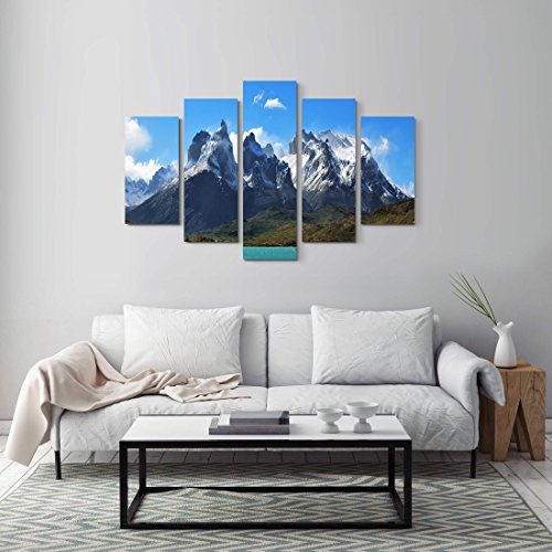 Paul Sinus Art Leinwandbilder | Bilder Leinwand 160x100cm schneebedeckte Bergspitzen von Los Cuernos - Chile