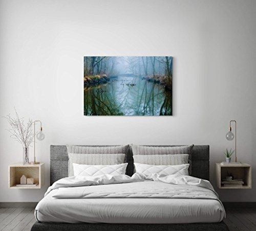Paul Sinus Art Leinwandbilder | Bilder Leinwand 120x80cm nebeliger Sumpf Bei Dämmerung