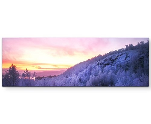 Winterlandschaft + schneebedeckter Wald - Panoramabild auf Leinwand in 120x40cm