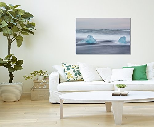 Paul Sinus Art Kunstfoto auf Leinwand 60x40cm Landschaftsfotografie - Eisschollen im Meer, Island auf Leinwand Exklusives Wandbild Moderne Fotografie für Ihre Wand in Vielen Größen