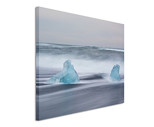 Paul Sinus Art Kunstfoto auf Leinwand 60x40cm Landschaftsfotografie - Eisschollen im Meer, Island auf Leinwand Exklusives Wandbild Moderne Fotografie für Ihre Wand in Vielen Größen